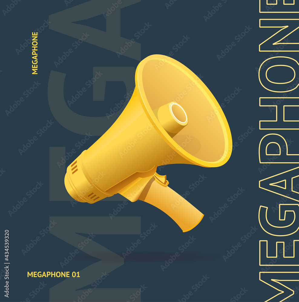 Realistic Detailed 3d Megaphone Advertising Concept Banner Card. Vector - obrazy, fototapety, plakaty 