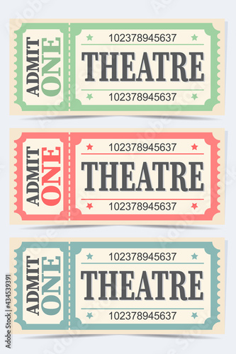 Retro style Ticket set icon, vector illustration in the flat style. Ticket stub isolated on a background. Vintage cinema or movie, theatre, circus tickets