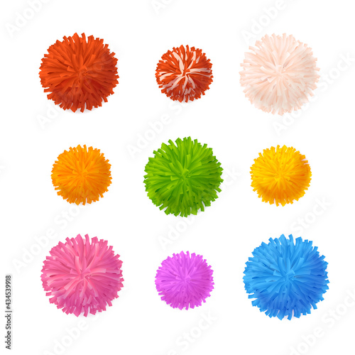 Realistic Detailed 3d Colorful Pom Poms Set. Vector photo