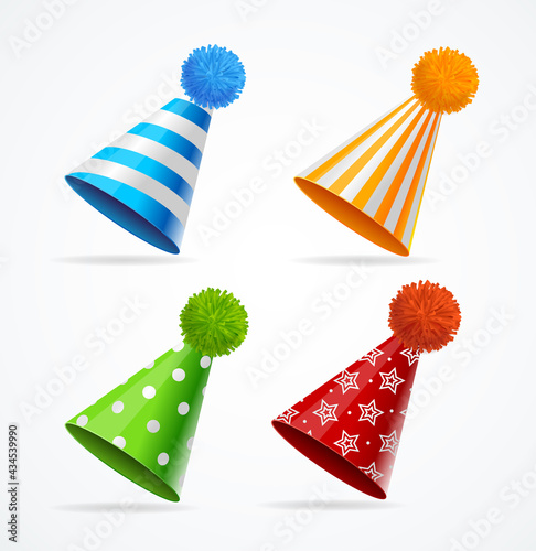 Realistic Detailed 3d Party Hat Set. Vector