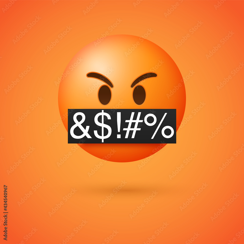 Red Angry Emoji Serious Face with Symbols Over Mouth Mad Grumpy Face