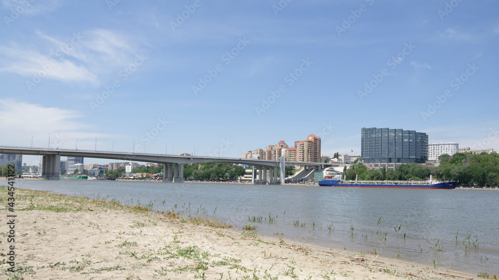  View of the city from the left bank. On the Don River sailing ship
