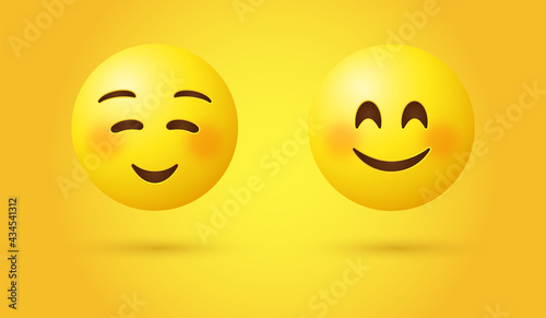 3d happy Smiley Face with Smiling Eyes rosy cheeks and closed eyes - cute emoticon - yellow emotion for social media and network platforms