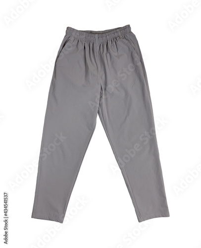Comfortable pants color grey front view on white background 