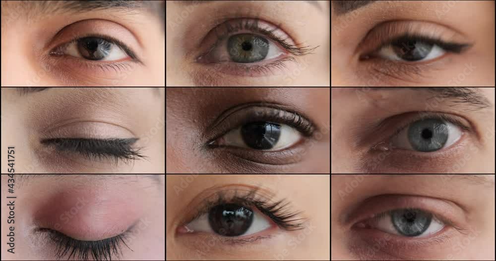 Grid collage of different human eyes blinking