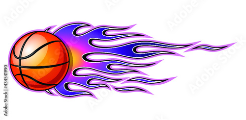 Basketball ball icon with fire flame vector graphic. Ideal for sticker, decal, sport logo design element, motorcycle and car decoration