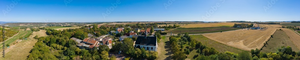 Bird's eye view of the village Laurenziberg in Rheinhessen - Germany with its church 