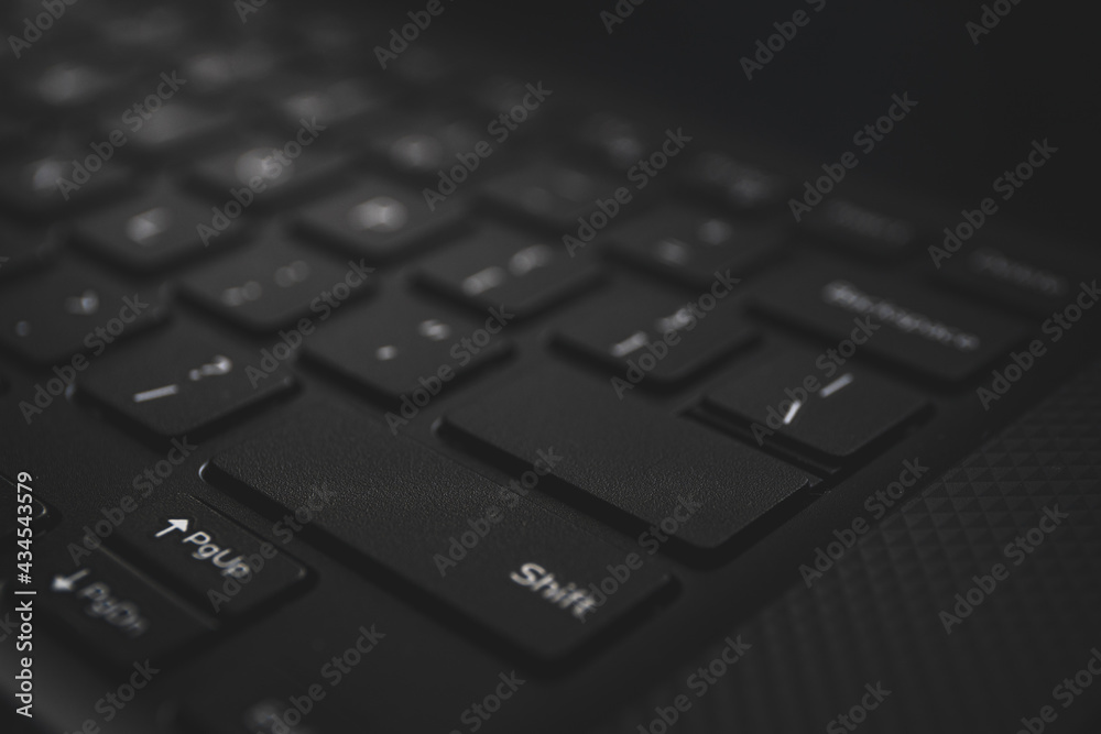 Close up shot of black keyboard. Blank key on laptop keyboard