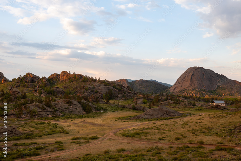 Mountain Naizatas early in the morning in Bayanaul National Park, Kazakh Uplands.