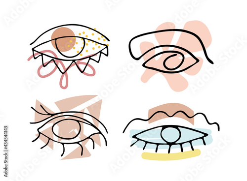 Hand drawing abstract female eyes line art isolated on white background. Modern vector illustration in modern outline style.