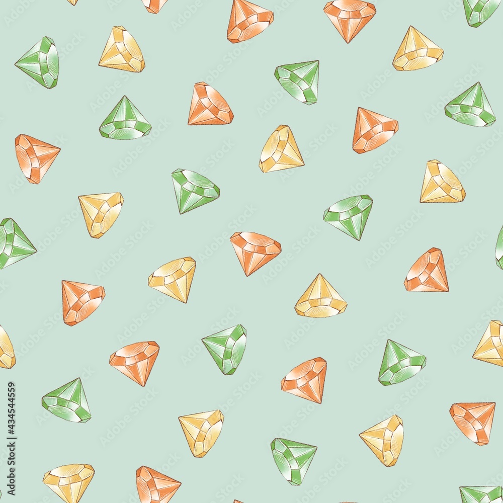 Seamless pattern. Precious crystals for St. Patrick's Day