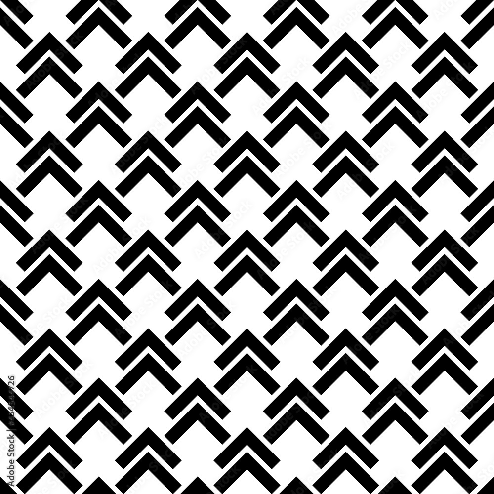 Geometric seamless pattern. Arrow background. Abstract chevron texture. Repeating simple print with chivron. Monochrome graphic design with shevron. Repeated black and white geometry backdrop. Vector 