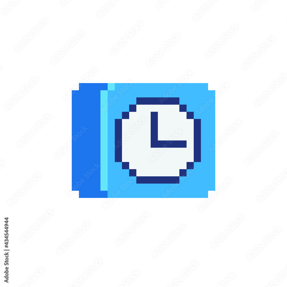 Clock icon pixel art isolated vector illustration. Design for stickers, logo, embroidery, mobile app. Clock icon pixel art isolated vector illustration. Design for stickers, logo, embroidery, mobile app.