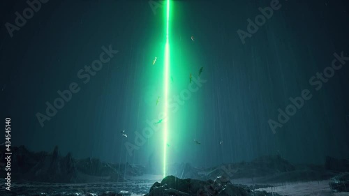 Rain night Sci-fi landscape alien planet neon lase photo