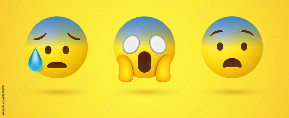 Fototapeta premium 3d Emoji Face Screaming in Fear, shocked emoticon holding head / d Fearful Emoji Face, Scared emoticon, Surprised emotion / 3d Anxious Emoji Face with Sweat