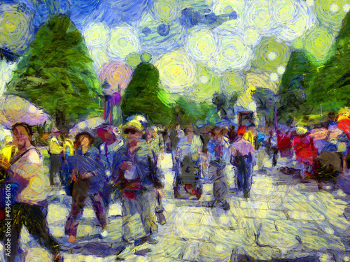 The grand palace, wat phra kaew bangkok thailand Illustrations creates an impressionist style of painting. © Kittipong