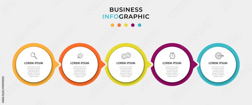 Vector Infographic circle label design business template with icons and 5 options or steps. Can be used for process diagram, presentations, workflow layout, banner, flow chart, info graph Vector Infographic circle label design business template with icons and 5 options or steps. Can be used for process diagram, presentations, workflow layout, banner, flow chart, info graph
