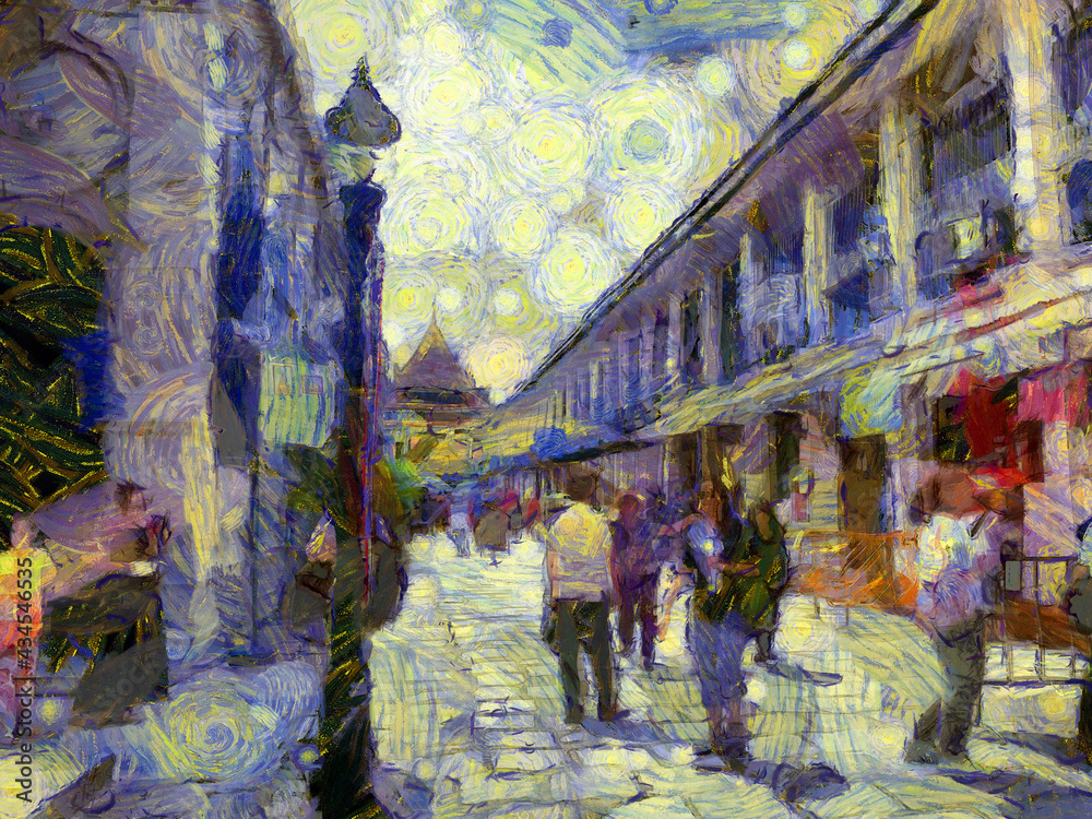 Obraz premium The grand palace, wat phra kaew bangkok thailand Illustrations creates an impressionist style of painting.