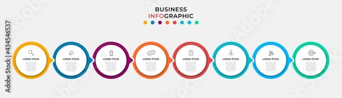 Vector Infographic circle label design business template with icons and 8 options or steps. Can be used for process diagram, presentations, workflow layout, banner, flow chart, info graph