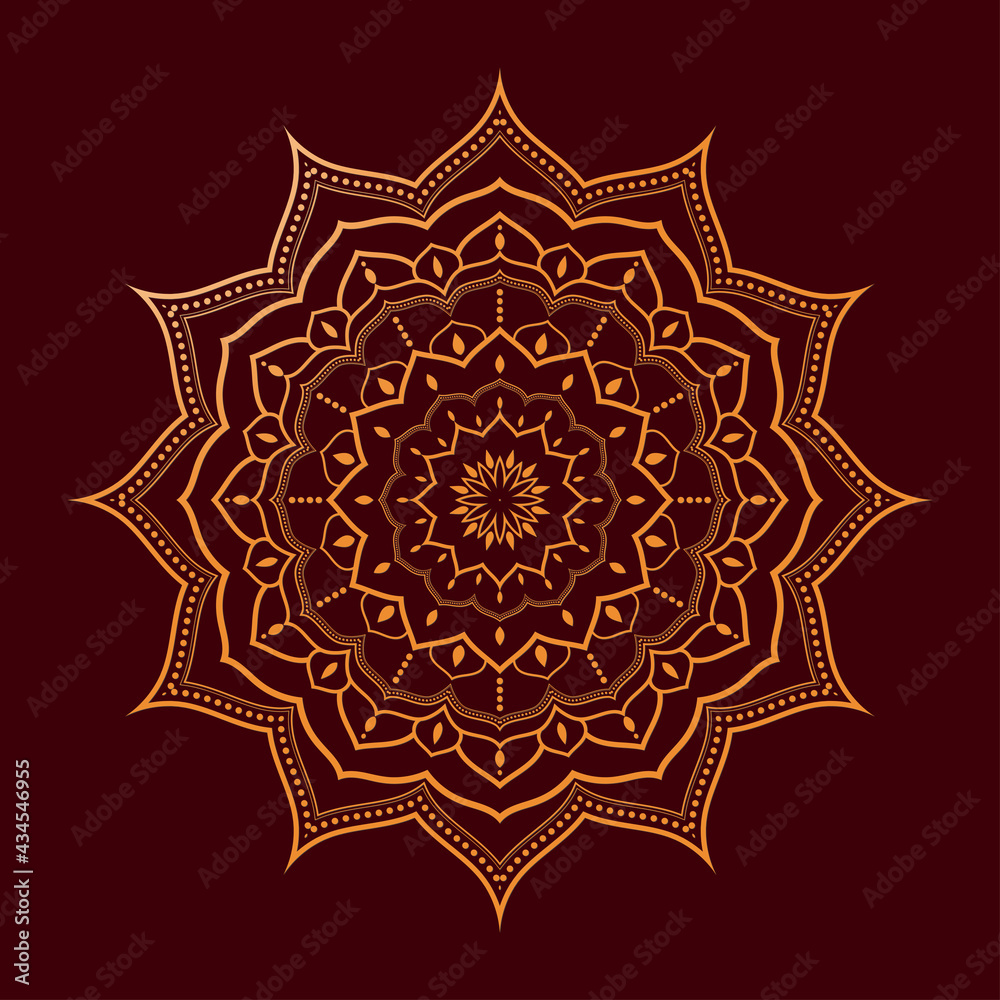 Vector Design golden Mandala on dark red background