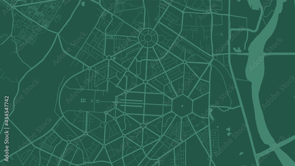 Green Delhi city area vector background map, streets and water cartography illustration.