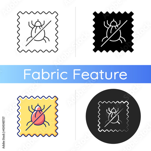 Dust mite proof textile quality icon. Fabric feature. Health care fiber property. Special material characteristic. Textile industry. Linear black and RGB color styles. Isolated vector illustrations