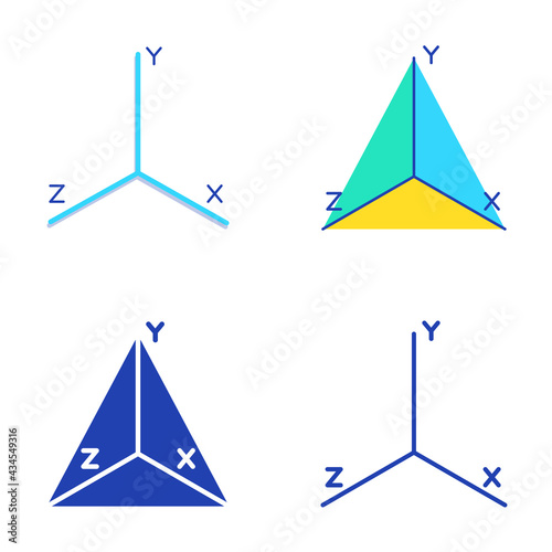 Coordinate axis icon set in flat and line style