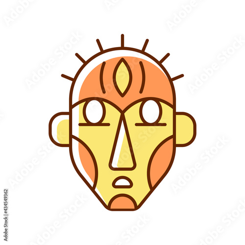 Ritual masks RGB color icon. Supernatural beings, ancestors representation. Ceremonial mask. Using by tribes in ancient times. Religious and magical dances. Isolated vector illustration