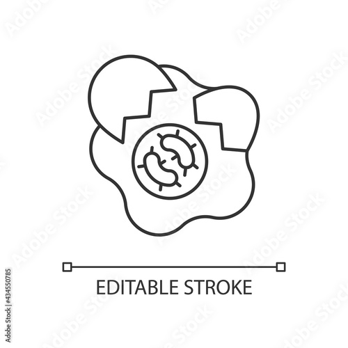 Foodborne disease linear icon. Spoilage of contaminated foods. Infectious virus sources. Thin line customizable illustration. Contour symbol. Vector isolated outline drawing. Editable stroke