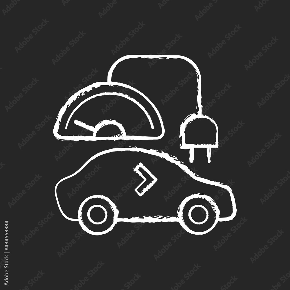 Level 1 charger chalk white icon on black background. Slowest way to charge battery of electronic vehicle. Long term charging station. Ecological transport. Isolated vector chalkboard illustration Level 1 charger chalk white icon on black background. Slowest way to charge battery of electronic vehicle. Long term charging station. Ecological transport. Isolated vector chalkboard illustration