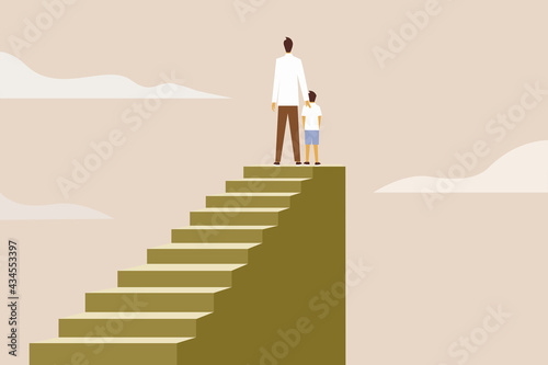 Wallpaper Mural Illustration of a father and his son standing high on the steps. Concept for father's day Torontodigital.ca