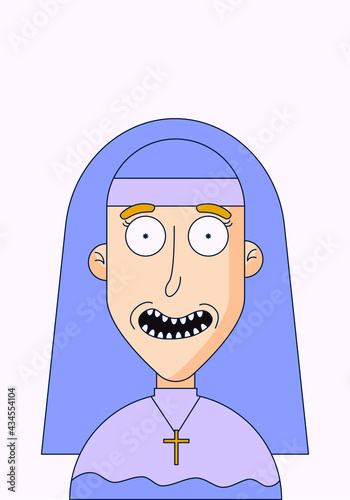 Vector character in a flat style. Image of a Christian nun with a cross around her neck.