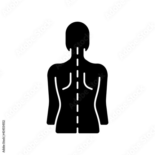 Good posture black glyph icon. Normal spine. Normal spinal anatomy. Holding body and limbs right. Sustaining correct posture. Silhouette symbol on white space. Vector isolated illustration