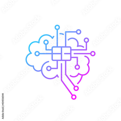 Brain microcircuit gradient linear vector icon. Innovative technology. Machine learning. Human body augmentation. Thin line color symbols. Modern style pictogram. Vector isolated outline drawing