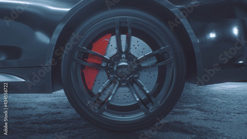 3d render of a close-up of a sports car wheel