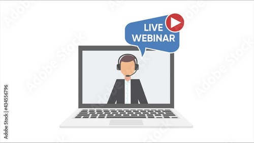 Live webinar concept with mentor on laptop screen. Can be used for business concept. 4k animated