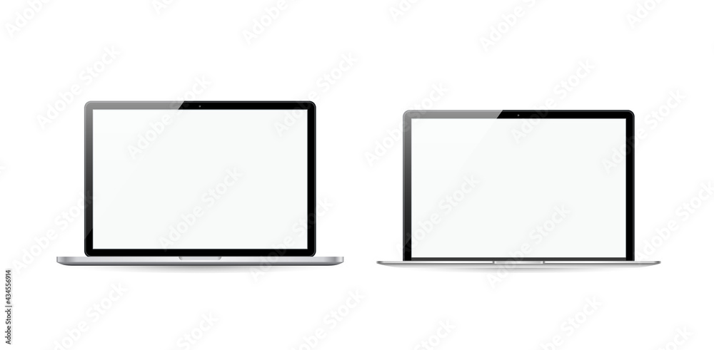 Two Laptops with blank screen isolated on white background - realistic vector illustration Two Laptops with blank screen isolated on white background - realistic vector illustration