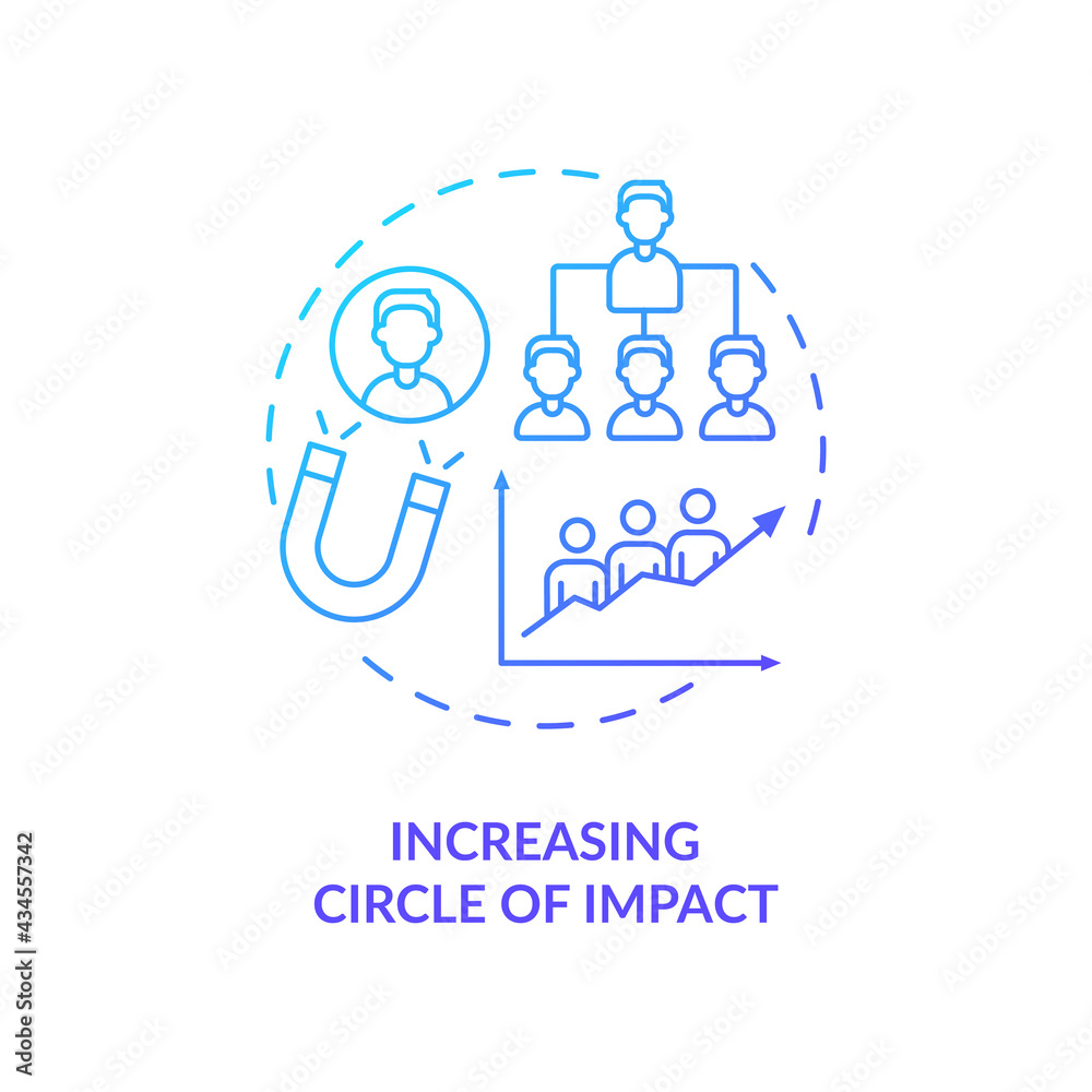 Increasing circle of impact navy gradient concept icon. Social media marketing. Leadership and personal influence idea thin line illustration. Vector isolated outline RGB color drawing Increasing circle of impact navy gradient concept icon. Social media marketing. Leadership and personal influence idea thin line illustration. Vector isolated outline RGB color drawing