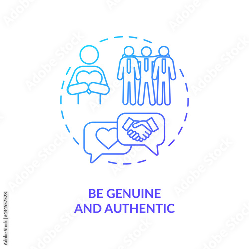 Be genuine and authentic navy gradient concept icon. Personal branding strategy. Leader reputation. Digital influence idea thin line illustration. Vector isolated outline RGB color drawing