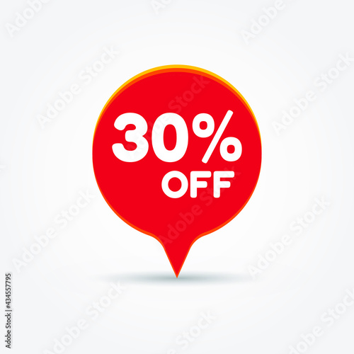 30% OFF Discount Sticker. Sale Red Tag. Discount Offer Price Label, Vector Price Discount Symbol. Eps 10 vector illustration.