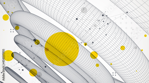Modern science or technology art background. Vector wireframe spiral abstraction.