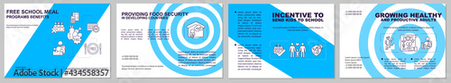 Free school meal programs benefits brochure template. Food prepare. Flyer, booklet, leaflet print, cover design with linear icons. Vector layouts for presentation, annual reports, advertisement pages