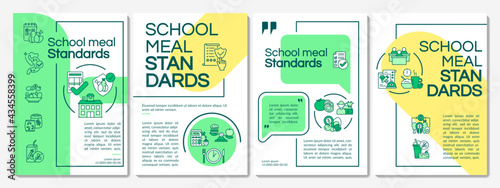 School meal standards brochure template. Food for children. Flyer, booklet, leaflet print, cover design with linear icons. Vector layouts for presentation, annual reports, advertisement pages