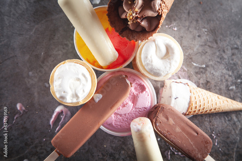  Ice cream. Waffle cone, strawberry, vanilla, chocolate