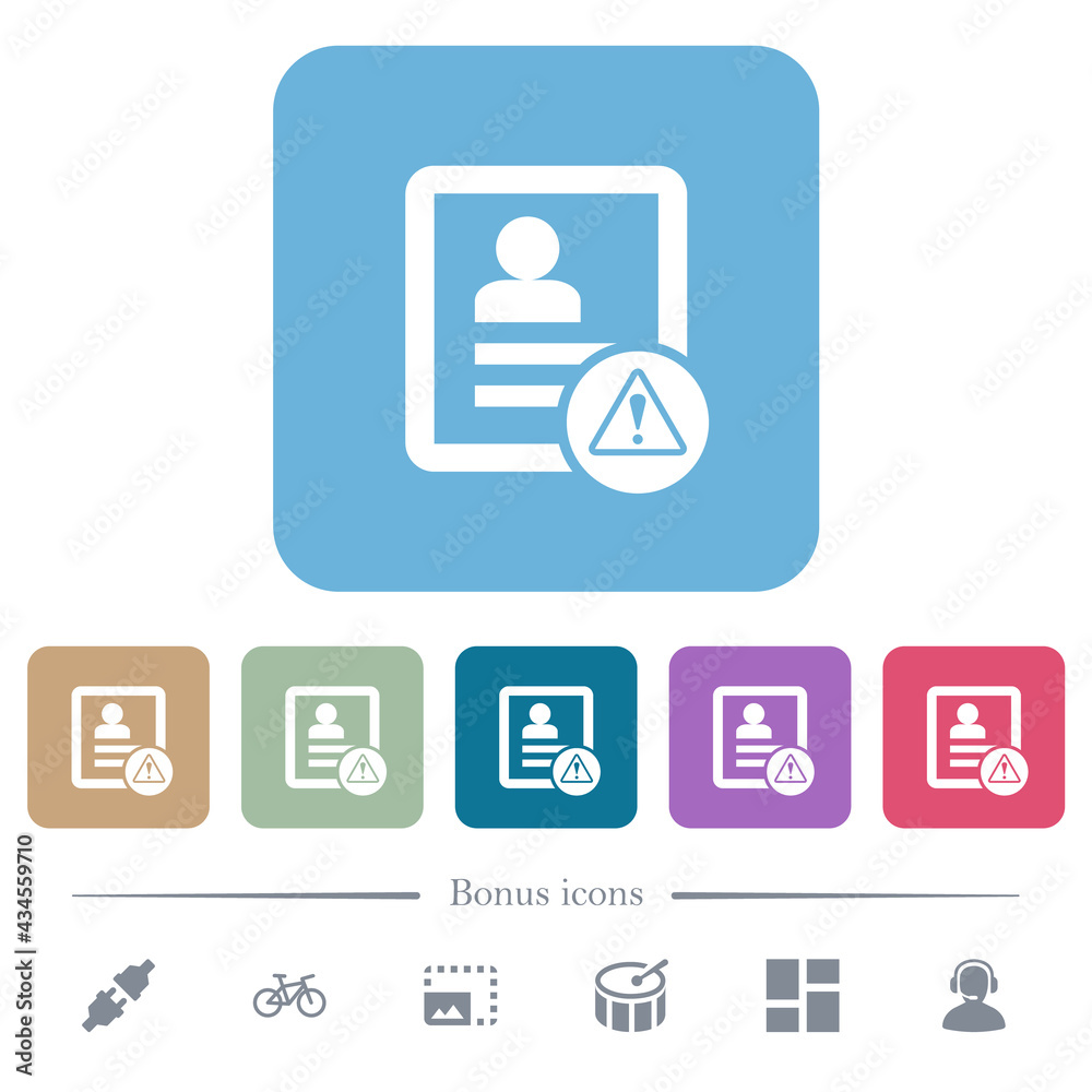 Contact warning flat icons on color rounded square backgrounds Contact warning flat icons on color rounded square backgrounds