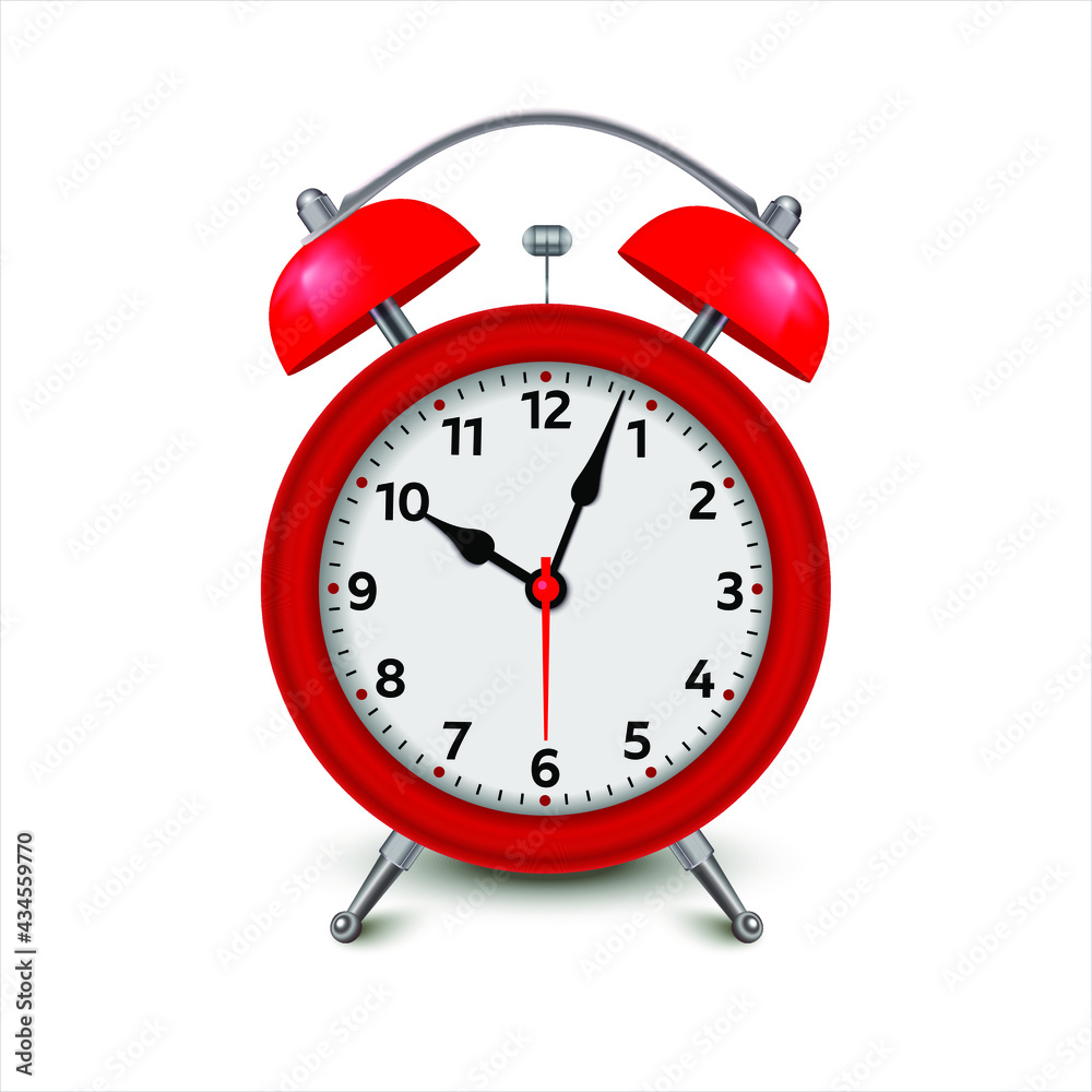 Red alarm clock set at one close-up. Vector illustration EPS 10