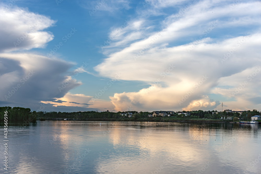 Fototapeta premium Sunset on the river. Landscape.