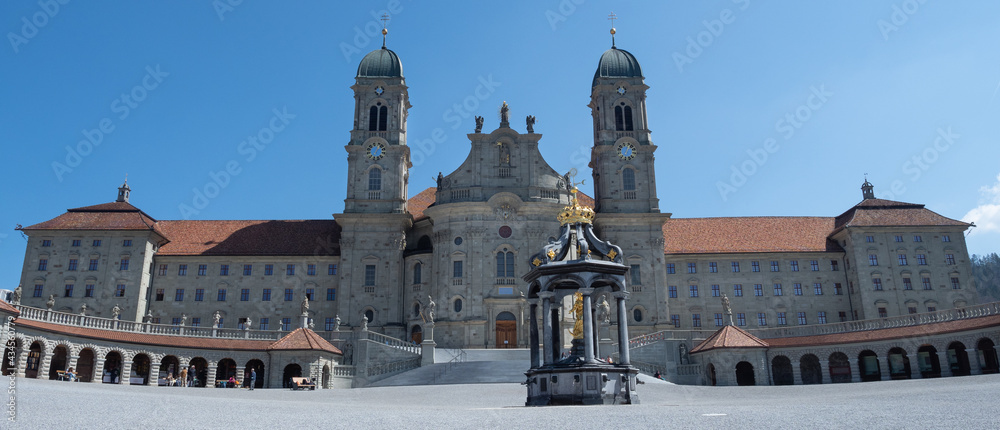 Facade and forecourt of the historic cloister of Einsiedeln, Switzerland