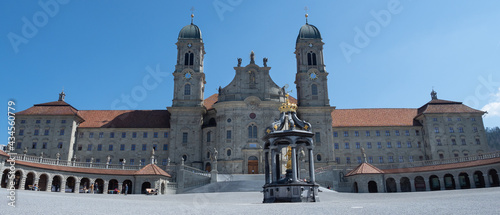 Facade and forecourt of the historic cloister of Einsiedeln, Switzerland