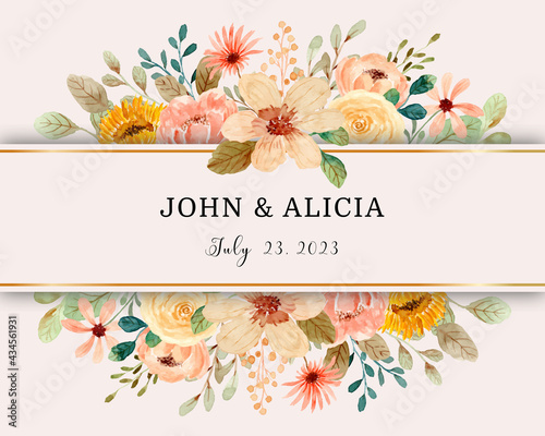 Save the date. Watercolor floral frame border